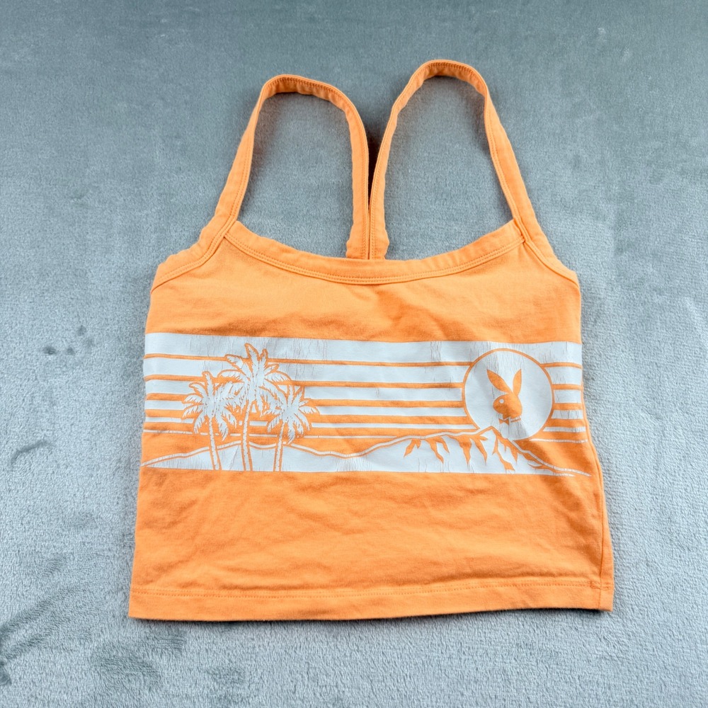 Playboy by PacSun Women's Medium Orange Graphic Crop Tank Top